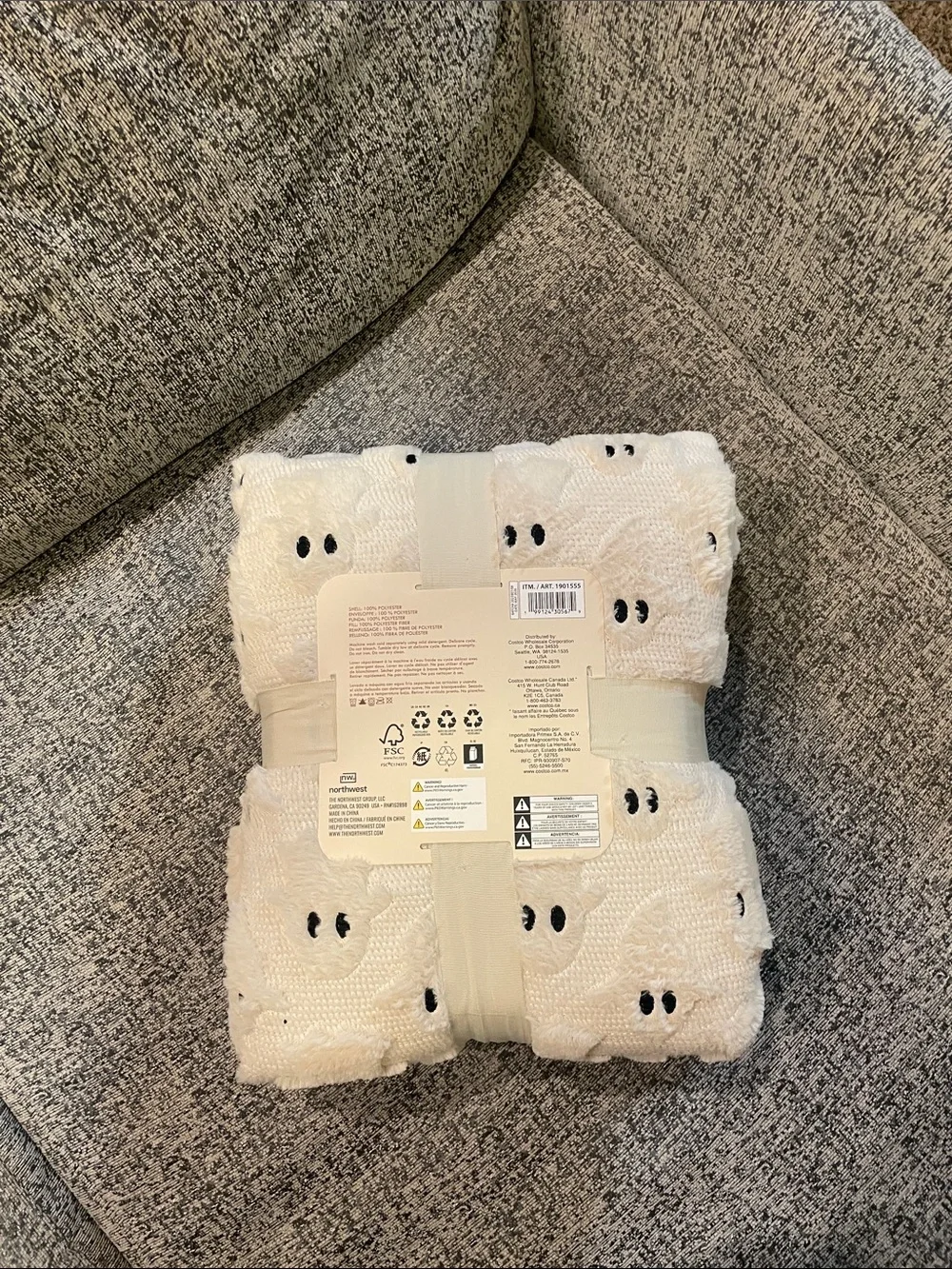 Ghost Embroidered Faux Fur Throw Blanket